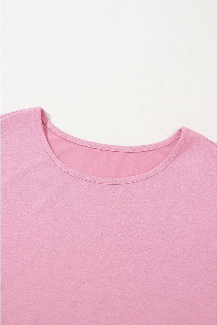 Pink Solid Color T-shirt High Waist Pocketed Long Dress