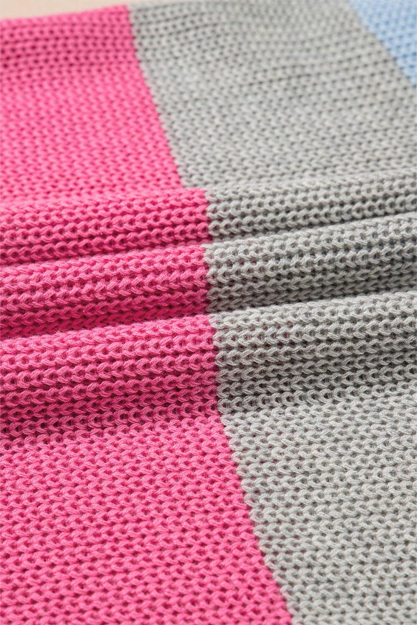 Light Blue Color Block Notch V Neck Sweater T Shirt