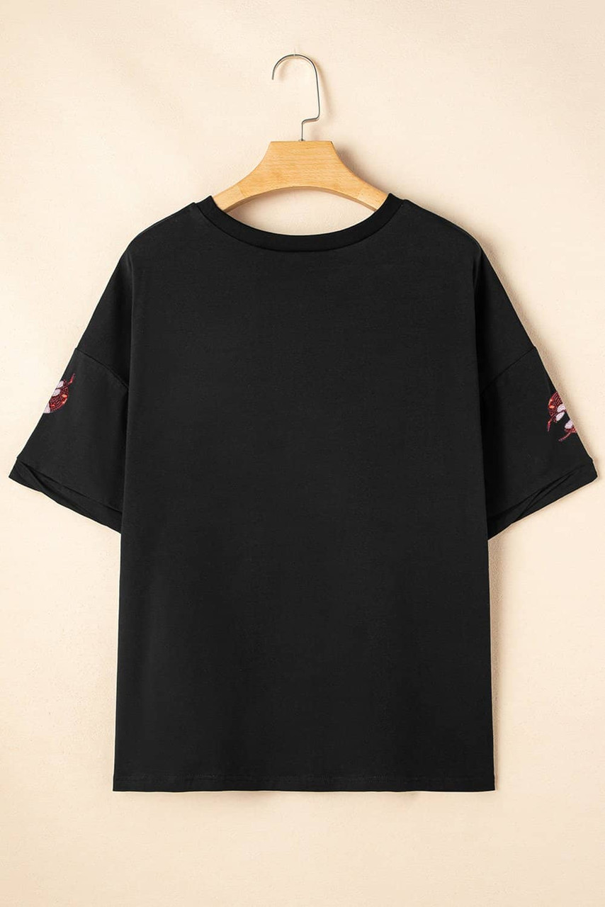 Black Sequin Crayfish Graphic Drop Sleeve High Low Tee Black Sequin Crayfish Graphic Drop Sleeve High Low Tee
