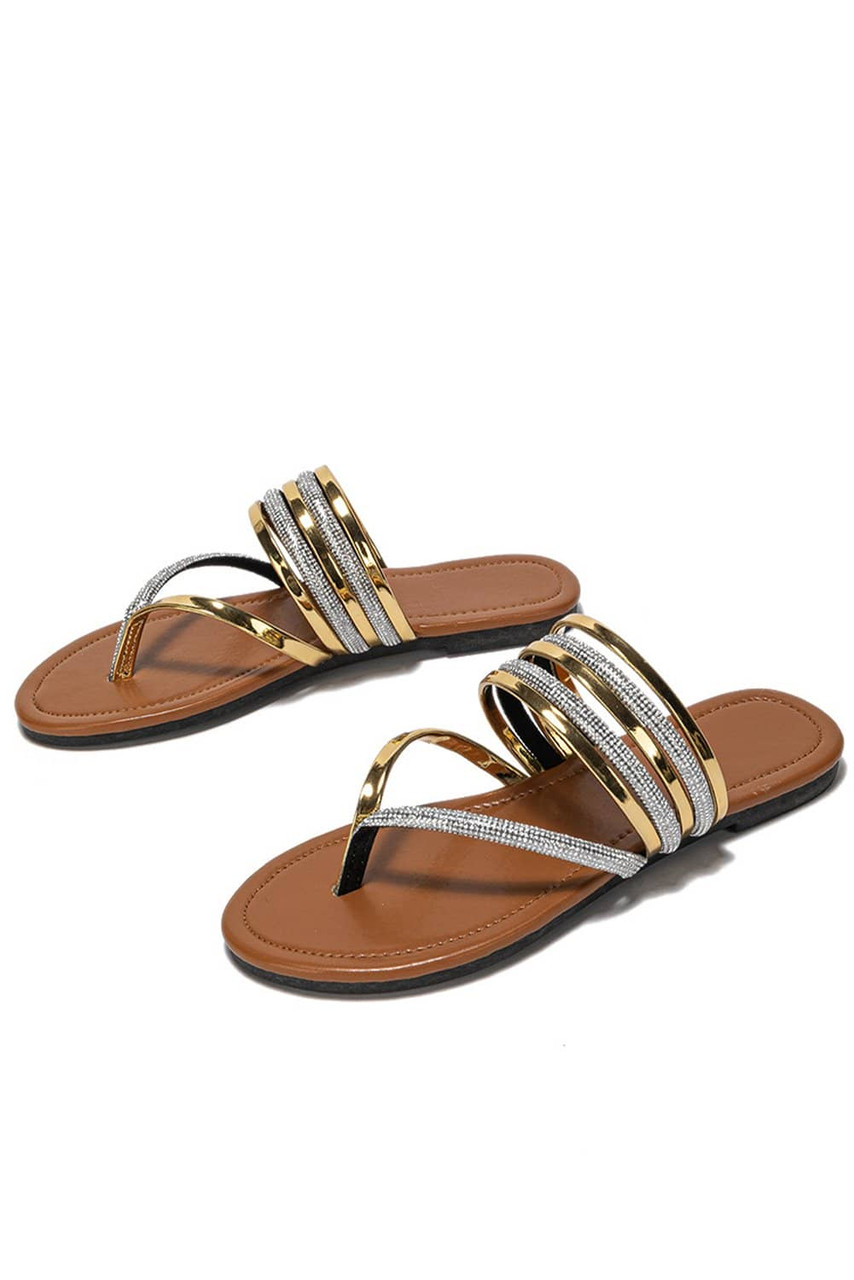 Gold Clip Toe Pointed Toe Strappy Flat Slippers Gold Clip Toe Pointed Toe Strappy Flat Slippers