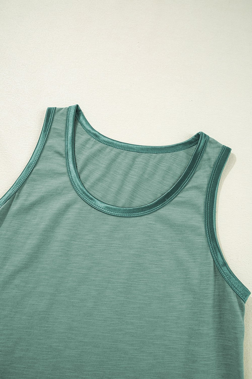 Mist Green Metallic Sheen Edge Scoop Neck Tank Top