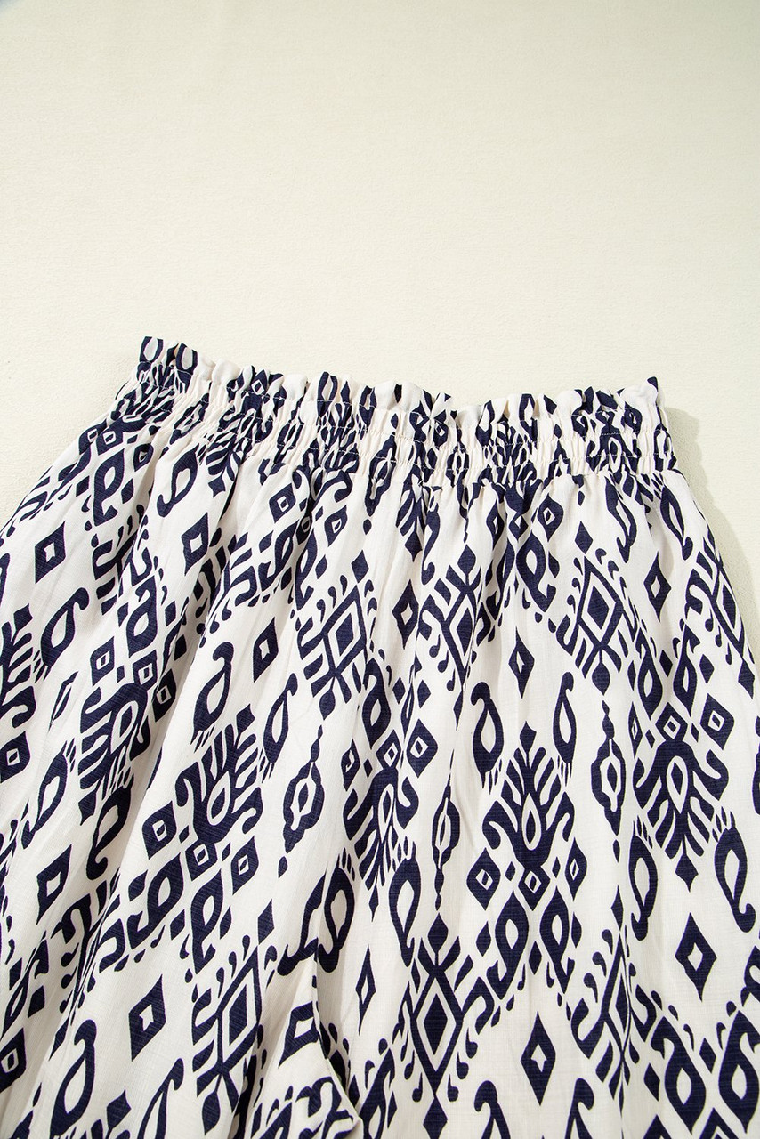 Blue Boho Pattern Print High Waist Wide Leg Loose Pants Blue Boho Pattern Print High Waist Wide Leg Loose Pants