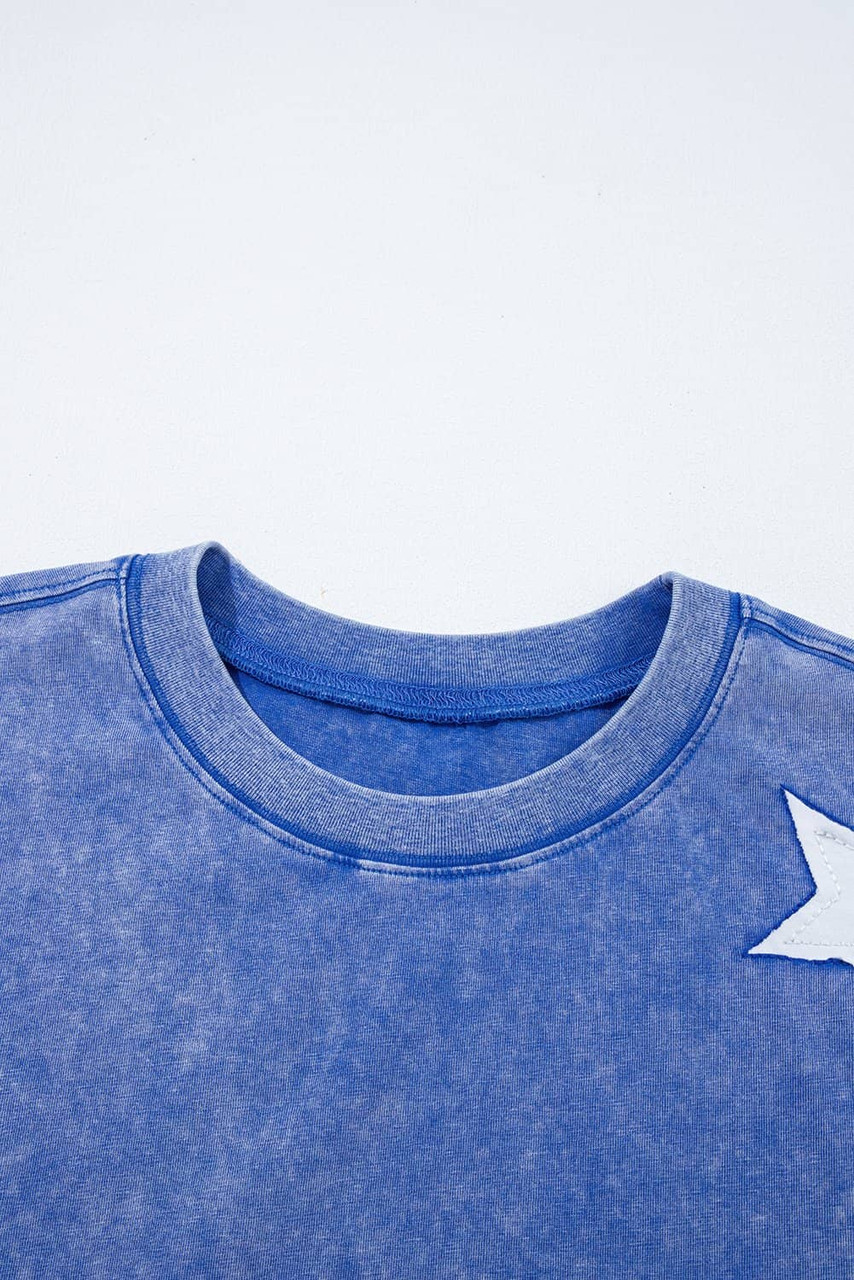 Ashleigh Blue Acid Wash Star Patched Rolled Trim Pants Set