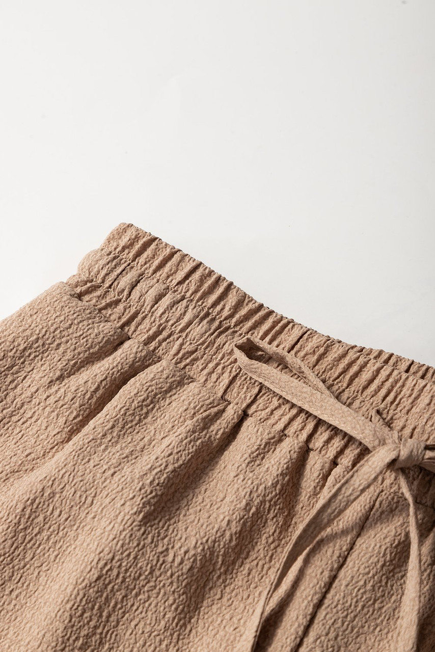 Straw Yellow Textured Tiered Edge High Waist Casual Shorts