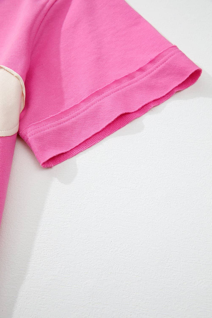 Sachet Pink Contrast Flower Drop Shoulder Loose T Shirt Sachet Pink Contrast Flower Drop Shoulder Loose T Shirt