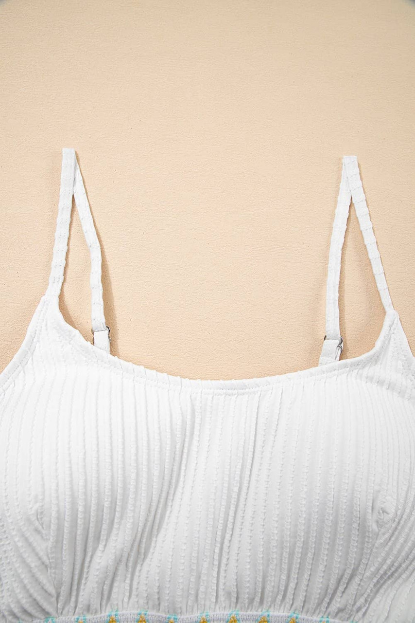 White Textured Contrast Banding Bikini High Waist 2pcs Swimsuit