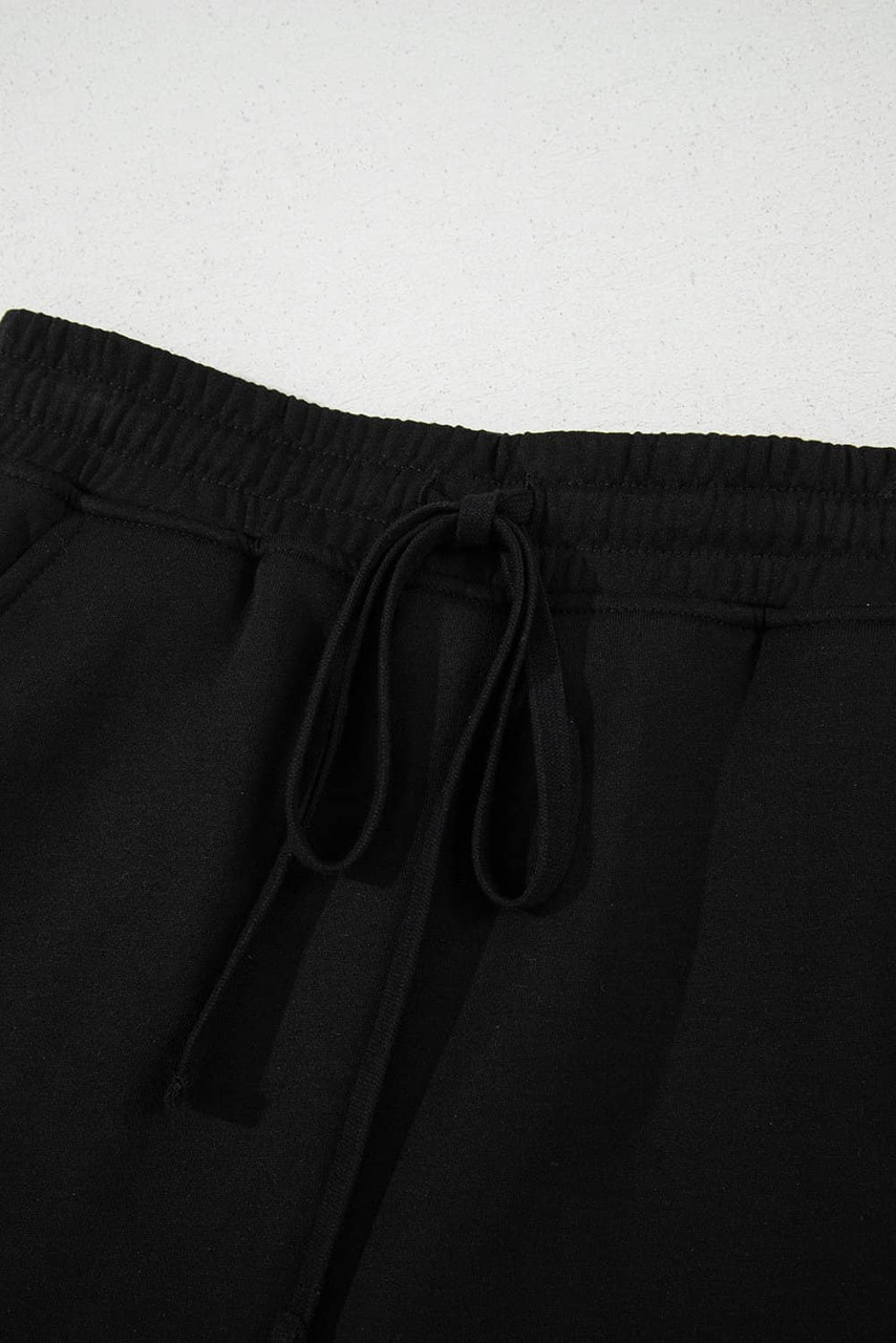 Black French Terry Drawstring Mini Skort with Pockets