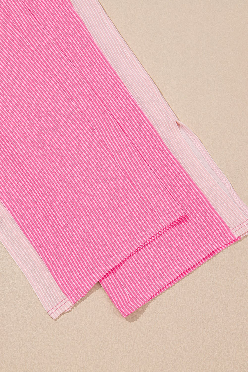 Sachet Pink 2-tone Colorblock Patchwork Corded 2pcs Outfit