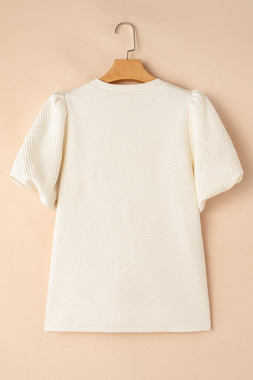 Oatmeal Textured Puff Sleeve T-shirt