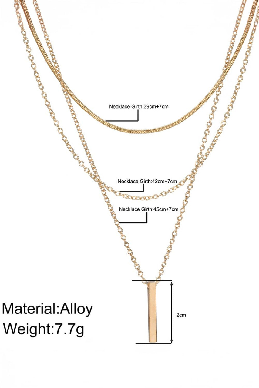 Gold Bar Pendant Layered Adjustable Chain Necklace