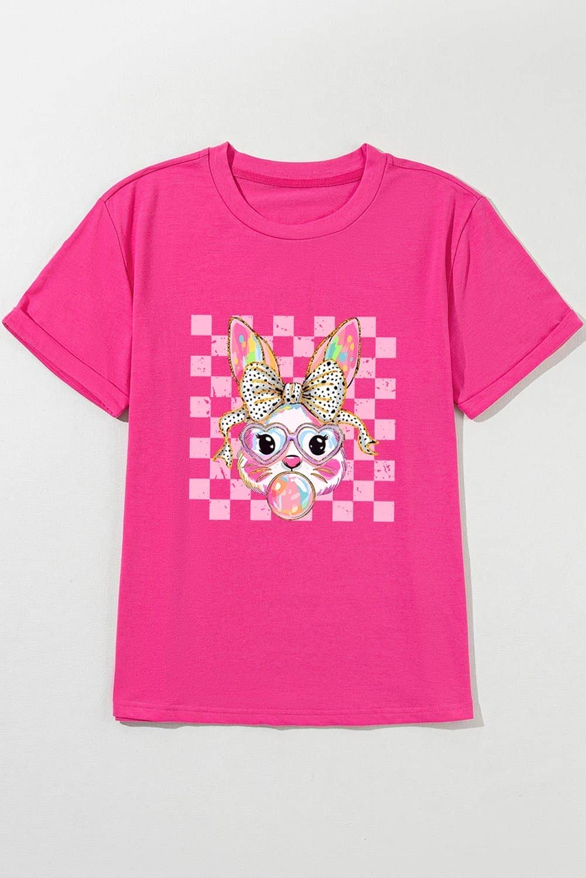 Rose Red Plaid Bubble Gum Rabbit Graphic Eater T Shirt Rose Red Plaid Bubble Gum Rabbit Graphic Eater T Shirt