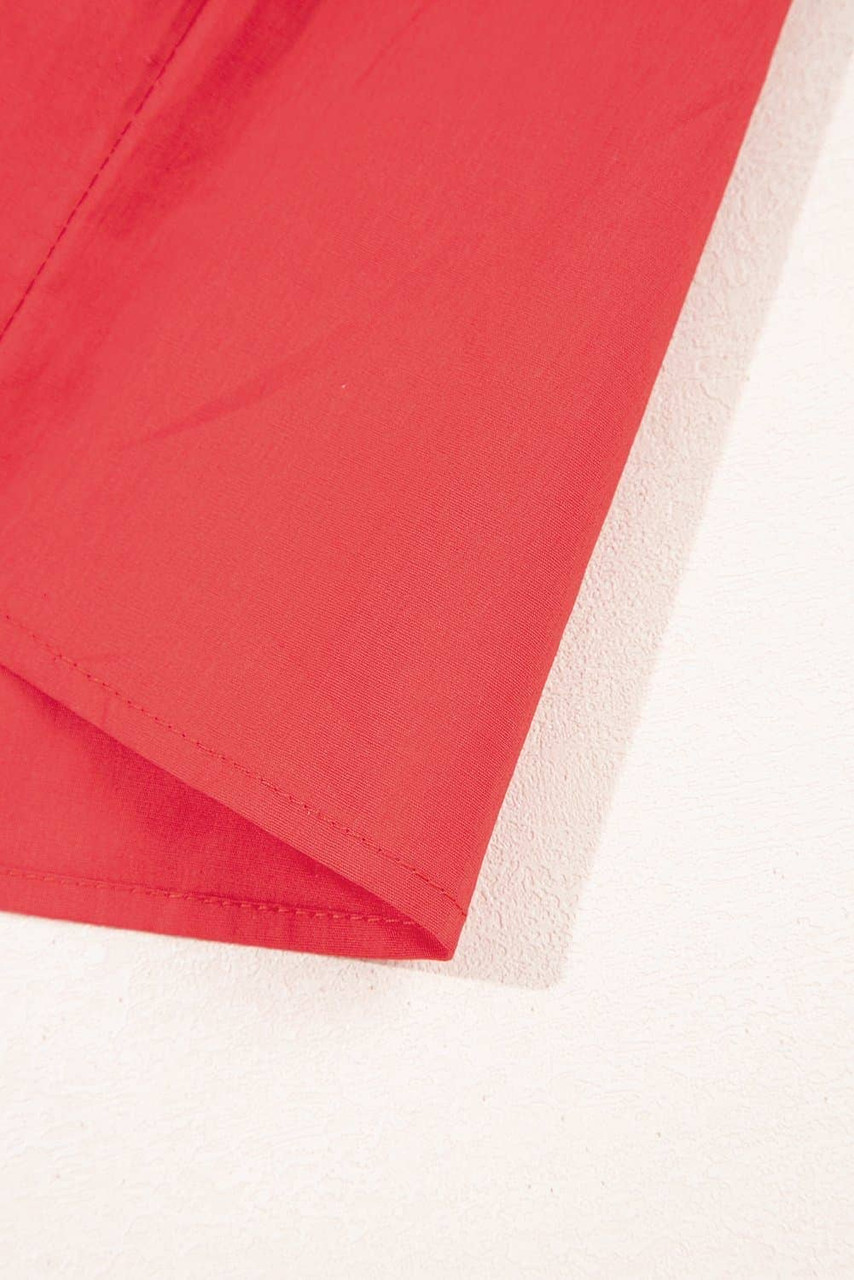 Fiery Red V Neck Flutter Sleeve Smocked Bodice High Waist Ruffle Maxi Dress