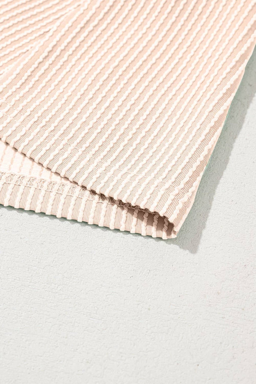 Parchment Corded Knit Crew Neck Puff Sleeve Shift Mini Dress