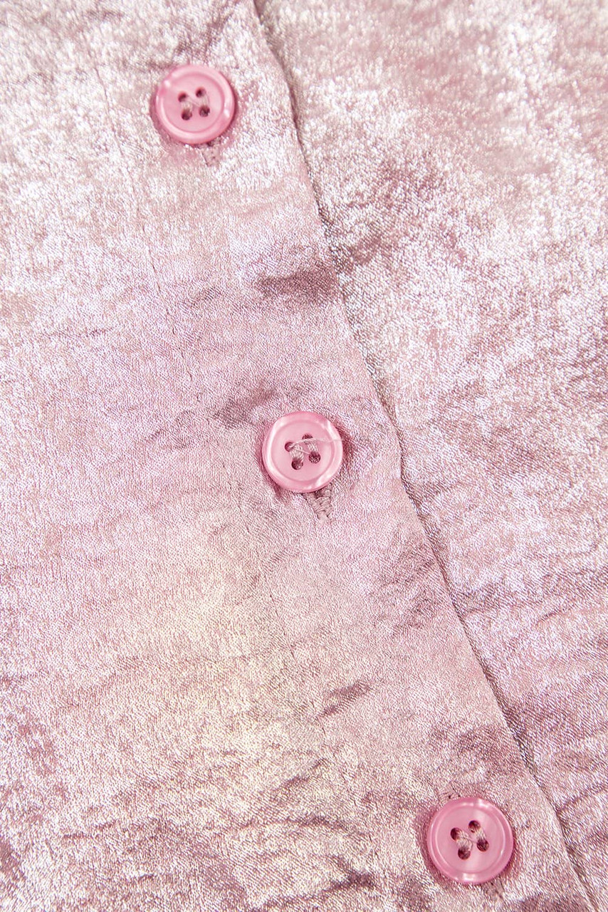 Pink Metallic Sheen Short Sleeve Buttoned Front Casual Shirt