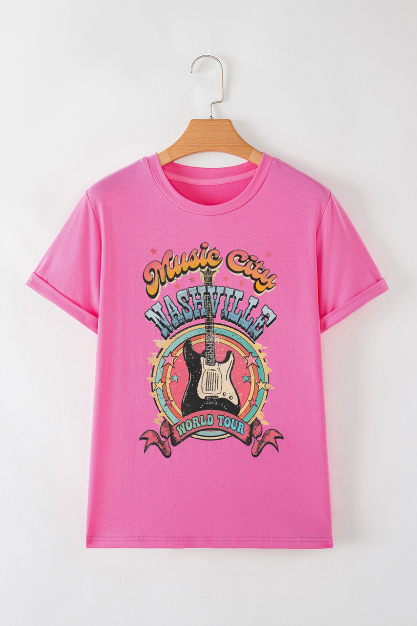 Sachet Pink Nashville WORLD TOUR Music City Guitarist Graphic Tee