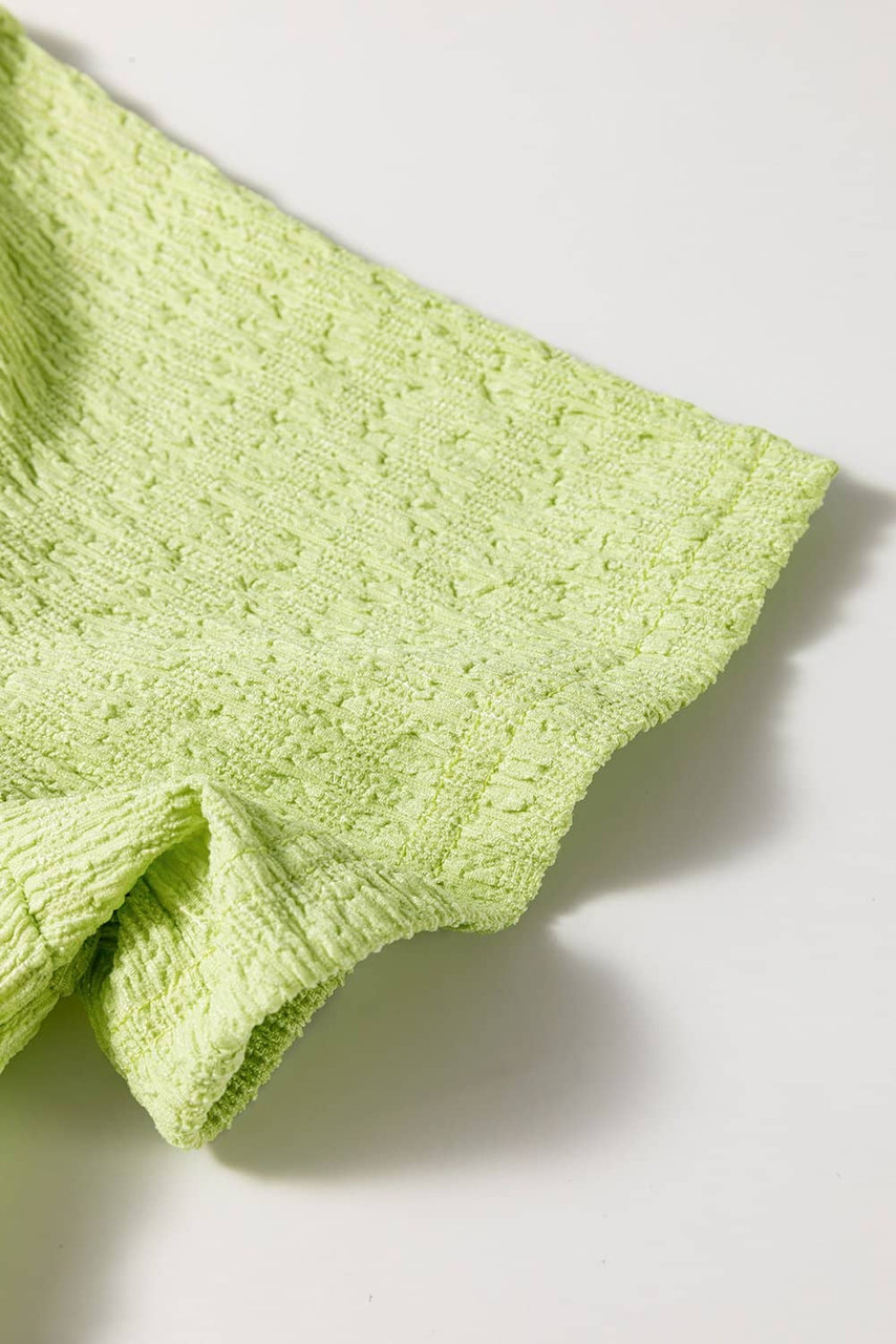 Meadow Mist Green Textured Short Sleeve Patched Pocket Buttoned Shirt Romper Meadow Mist Green Textured Short Sleeve Patched Pocket Buttoned Shirt Romper