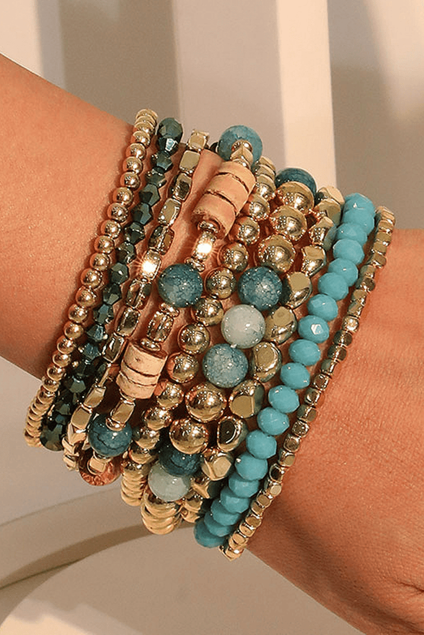 Gold Boho Beaded Multi Layer Elastic Bracelet Set Gold Boho Beaded Multi Layer Elastic Bracelet Set