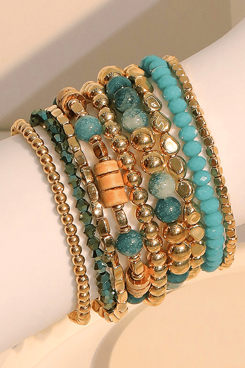 Gold Boho Beaded Multi Layer Elastic Bracelet Set Gold Boho Beaded Multi Layer Elastic Bracelet Set