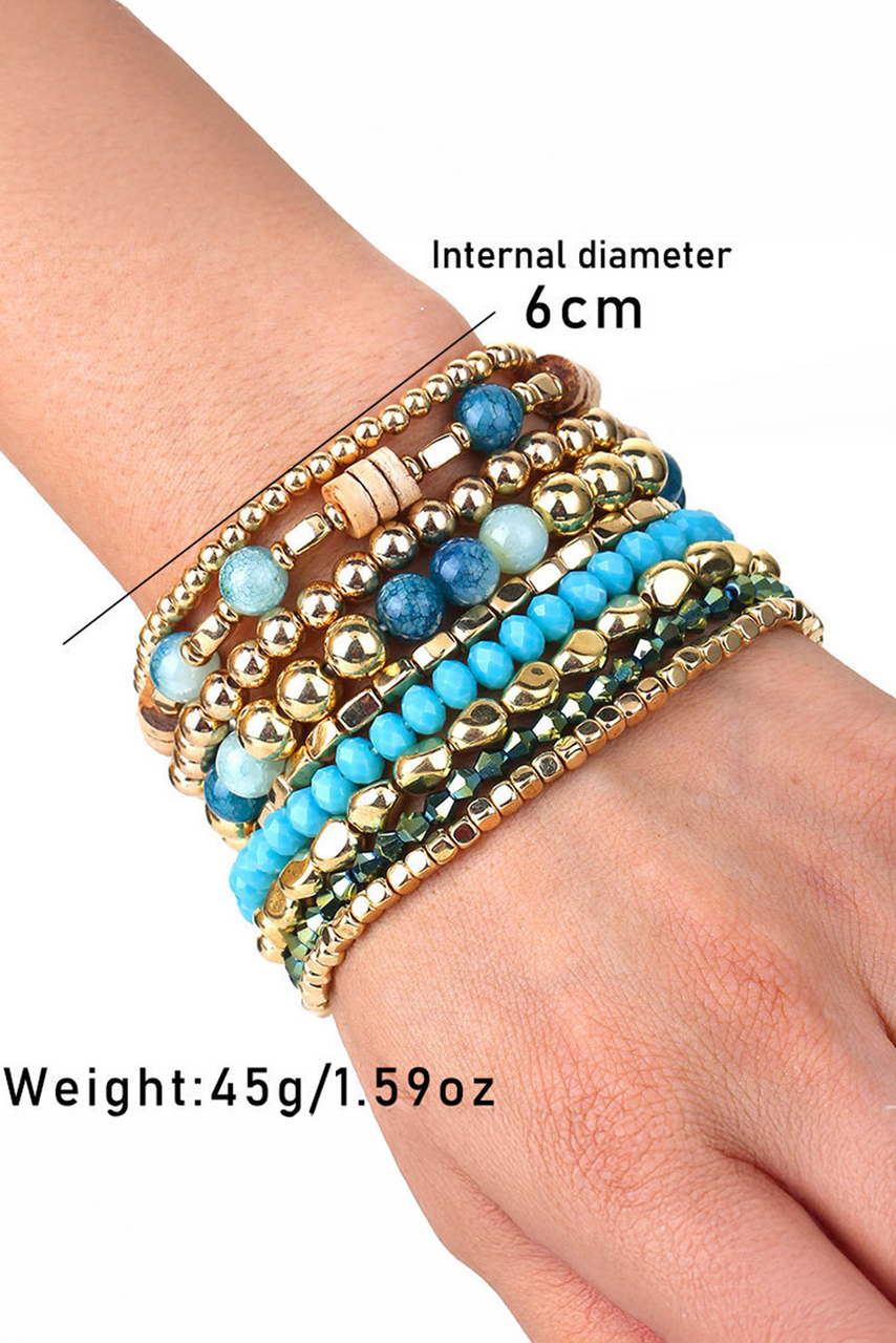 Gold Boho Beaded Multi Layer Elastic Bracelet Set Gold Boho Beaded Multi Layer Elastic Bracelet Set