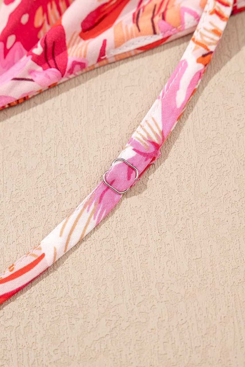 Red Floral Spaghetti Strap Surplice Neck Shirred Waist Mini Dress