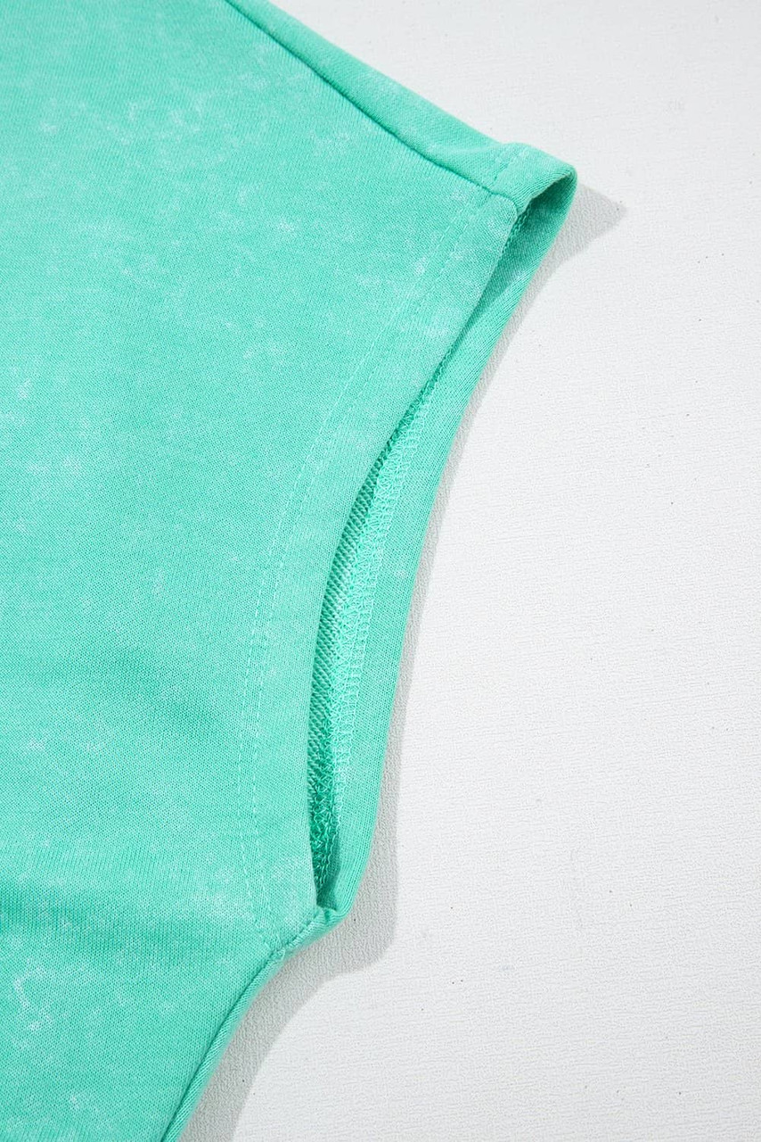 Sea Green Mineral Wash Drawstring Waist Hollow Out Back Short Sleeve Romper Sea Green Mineral Wash Drawstring Waist Hollow Out Back Short Sleeve Romper