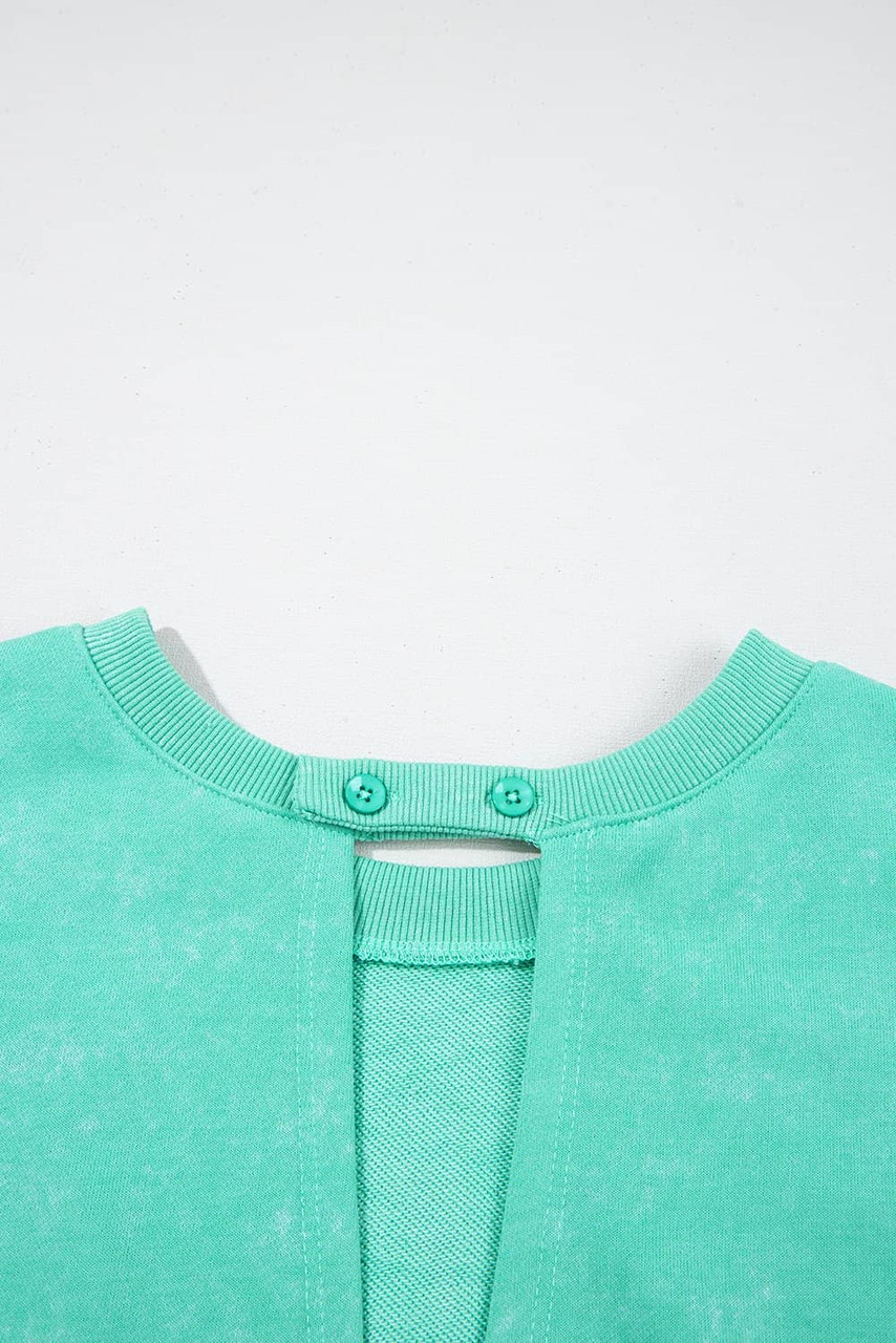 Sea Green Mineral Wash Drawstring Waist Hollow Out Back Short Sleeve Romper Sea Green Mineral Wash Drawstring Waist Hollow Out Back Short Sleeve Romper