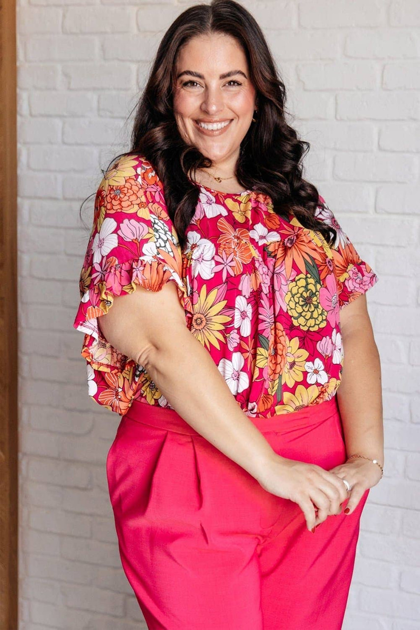 Rose Plus Size Floral Print Ruffle Short Sleeve Blouse Rose Plus Size Floral Print Ruffle Short Sleeve Blouse