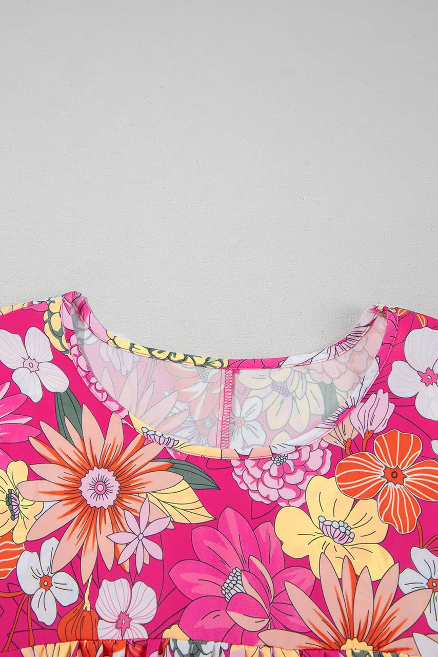 Rose Plus Size Floral Print Ruffle Short Sleeve Blouse Rose Plus Size Floral Print Ruffle Short Sleeve Blouse