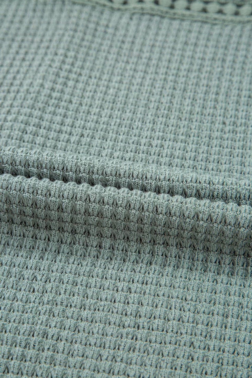 Mist Green Lace Patchwork Waffle Short Sleeve Top