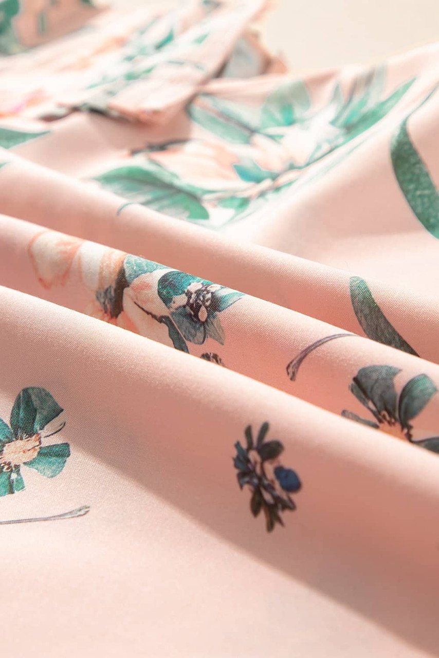 Pink Floral Print Frilled V Neck Pleated Sleeve Blouse Pink Floral Print Frilled V Neck Pleated Sleeve Blouse