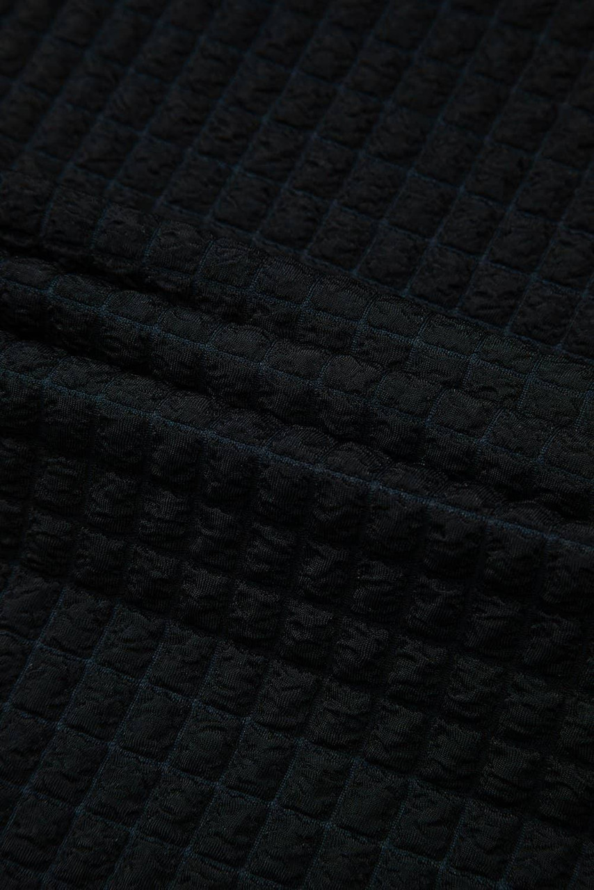 Black Checkered Mesh One Shoulder Short Sleeve Knotted Waist Jumpsuit