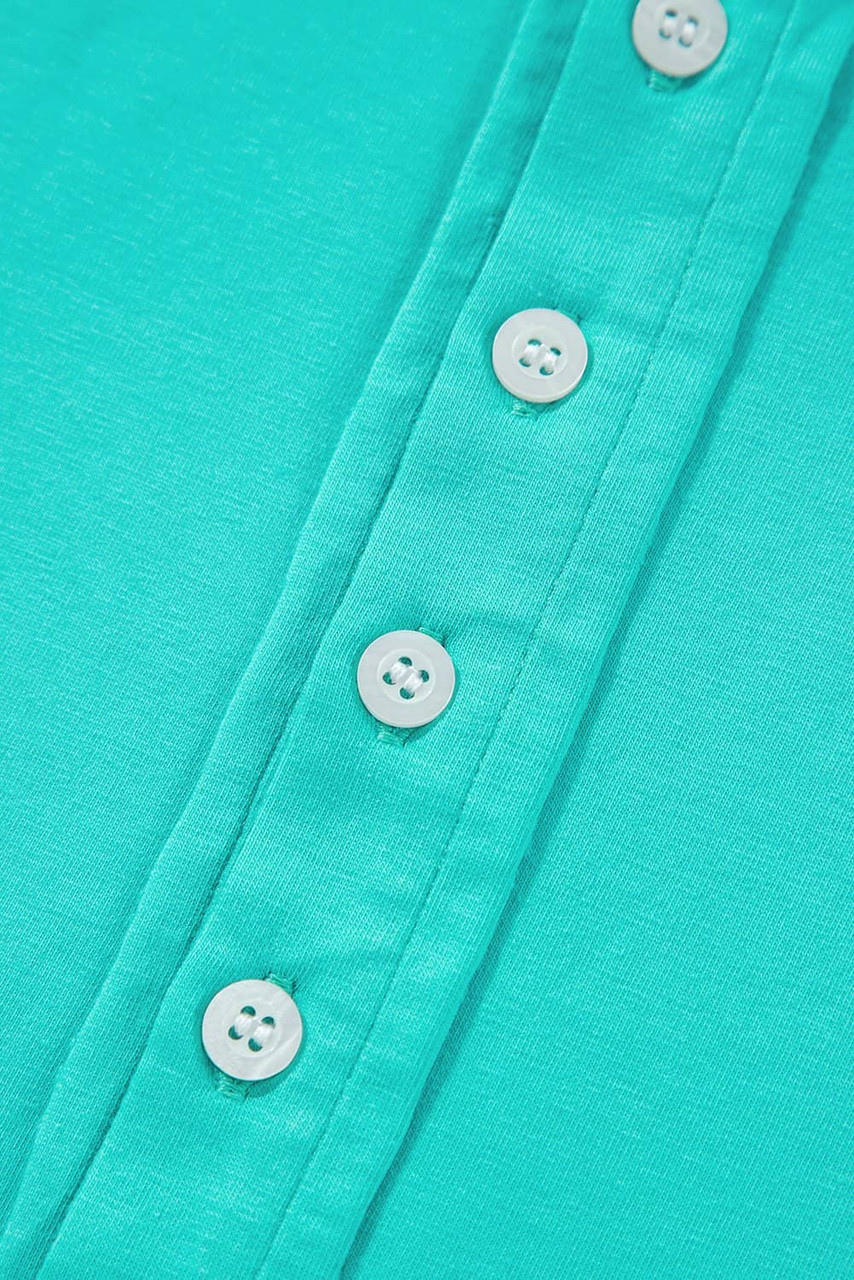 Mint Green Solid Color Half Sleeve Buttons Henley Top