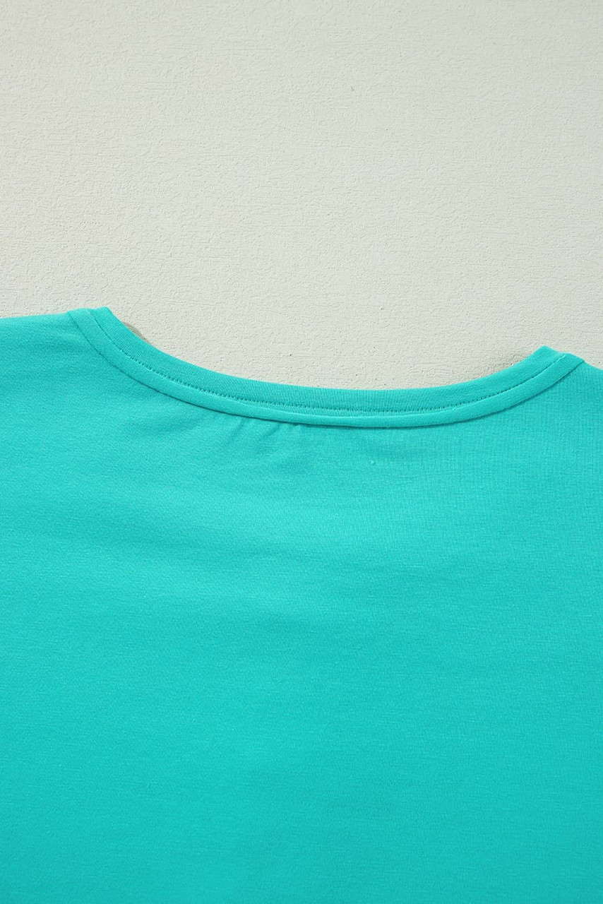 Mint Green Solid Color Half Sleeve Buttons Henley Top