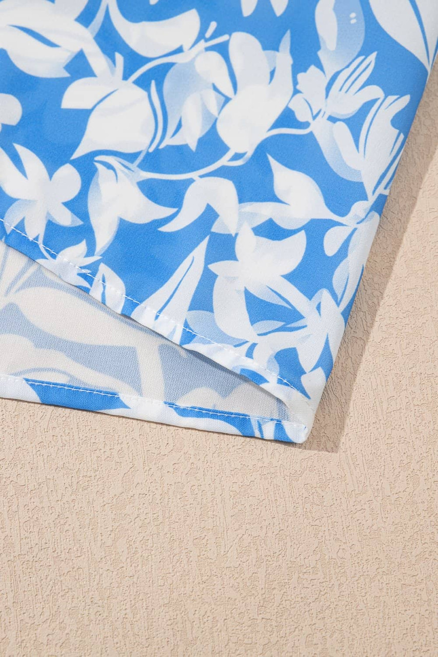 Sky Blue Floral V Neck Puff Short Sleeve Flowy Long Dress Sky Blue Floral V Neck Puff Short Sleeve Flowy Long Dress