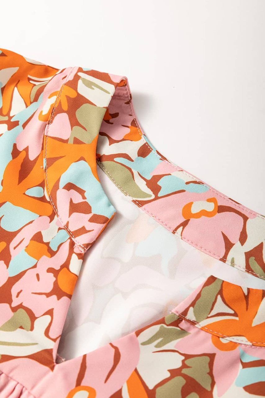 Multicolour Floral Tiered Ruffled Short Sleeve Blouse