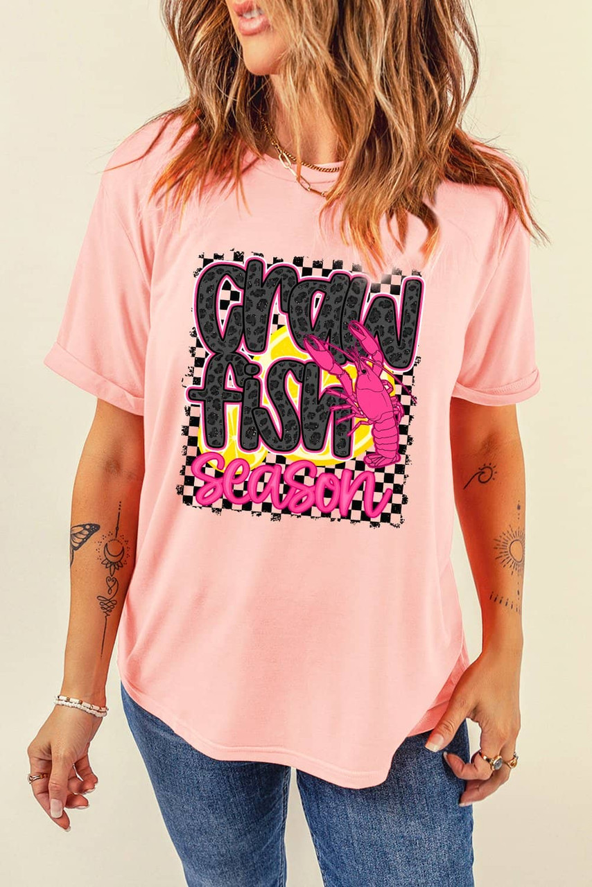 Pink Crawfish Season Graphic Casual Tee