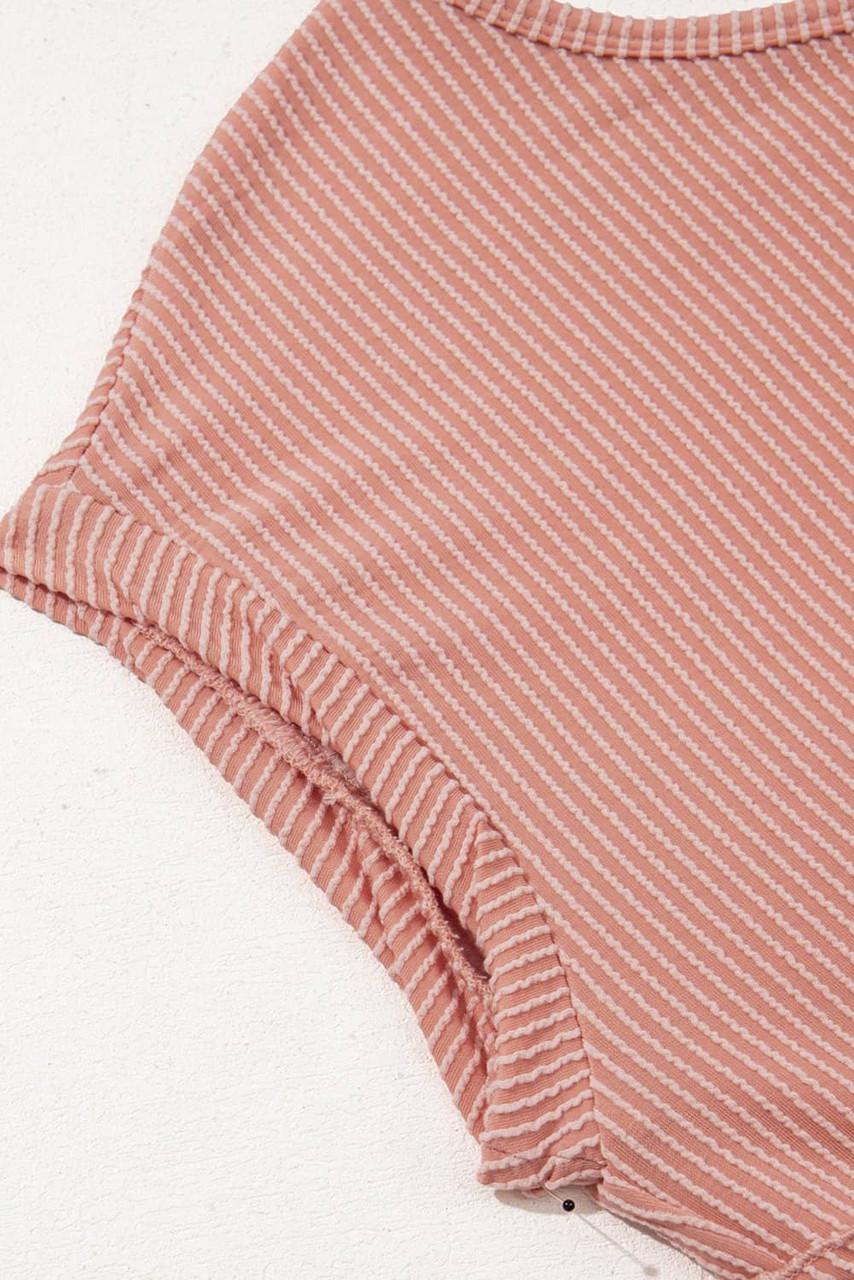 Dusty Pink Corded Knit Textured Patched Pocket Frilled Swing Mini Dress with Pockets