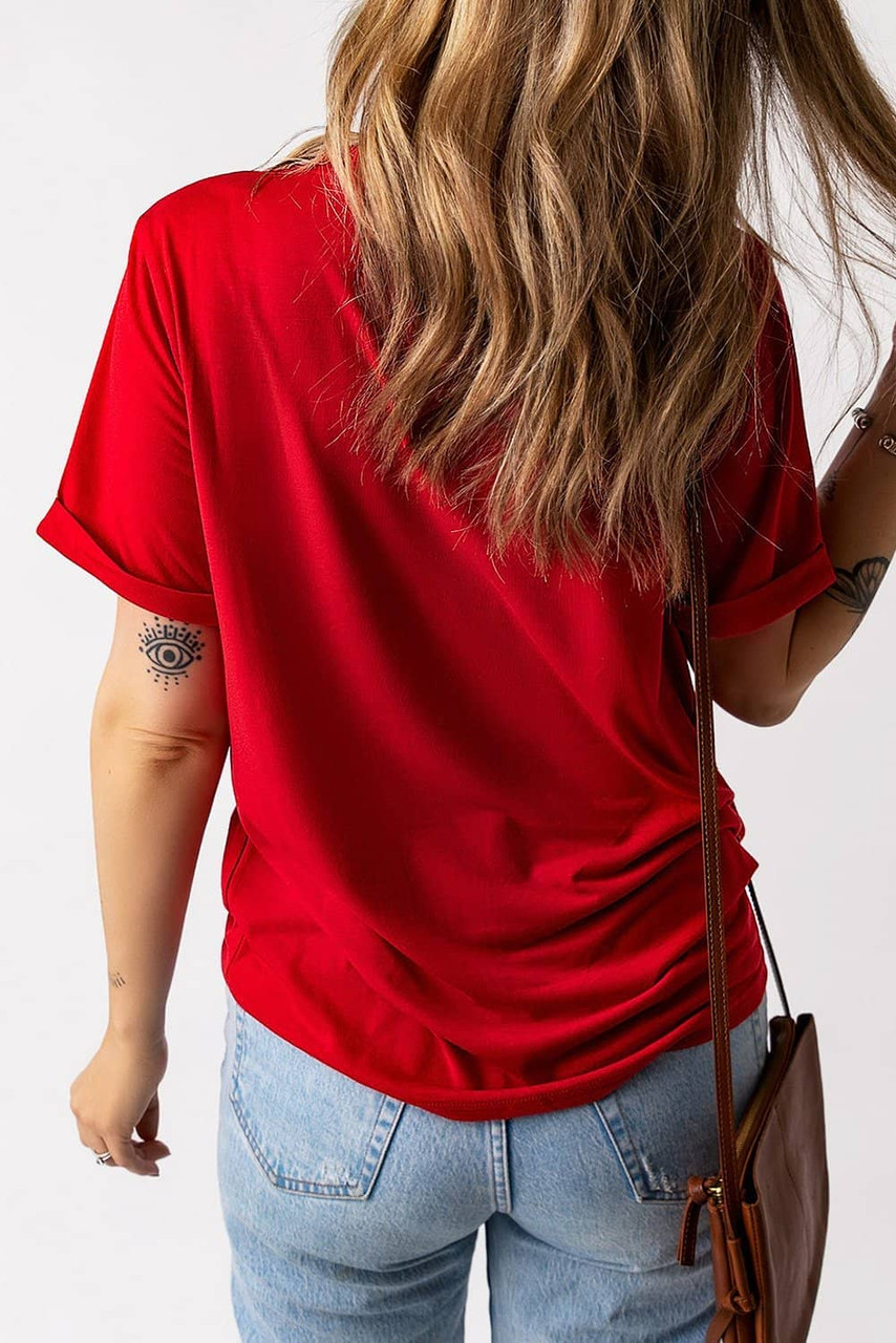 Red American Flag Bow Knot Print Crew Neck T Shirt