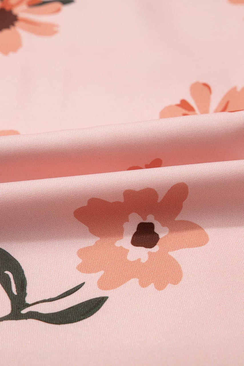 Pink Floral V Neck Smocked High Waist Ruffle Hem Long Dress