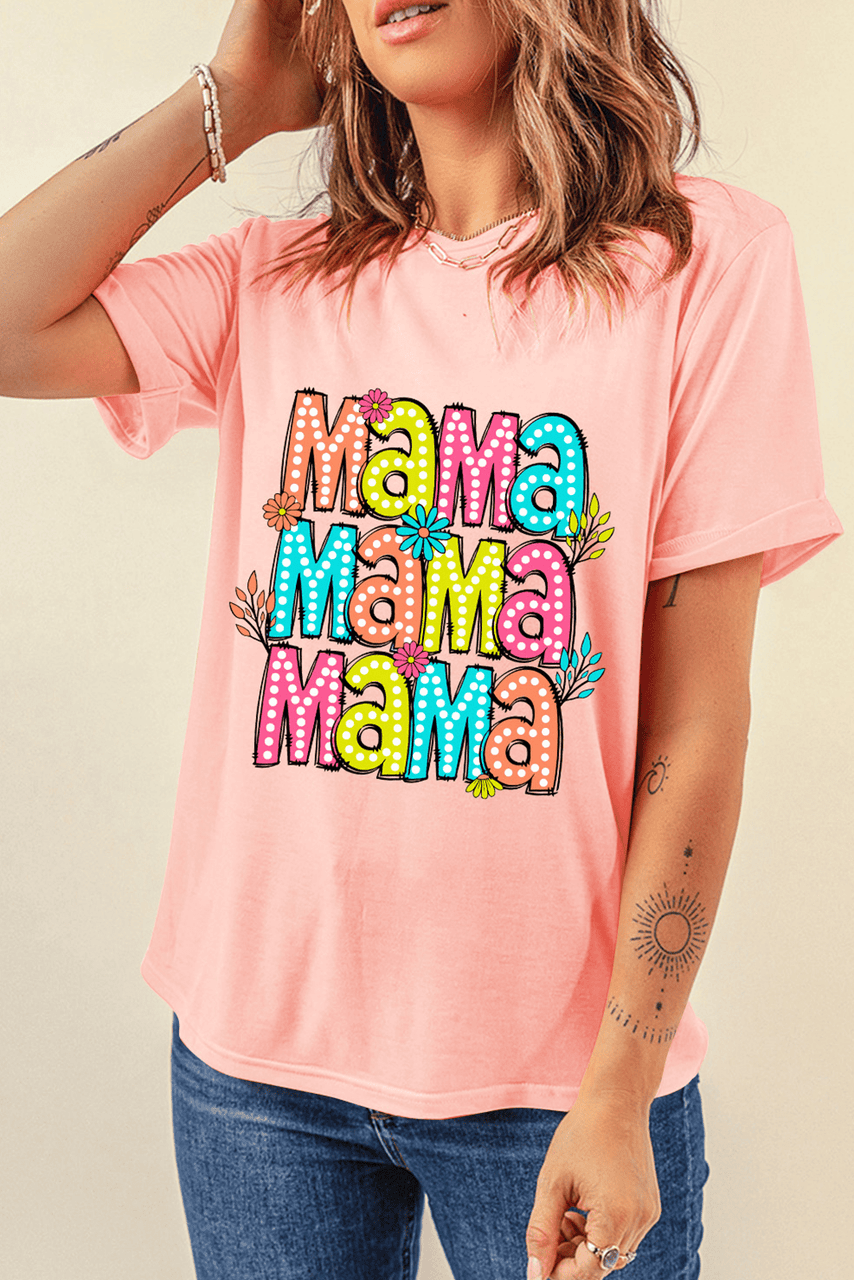 Pink Colorful MaMa Letter Graphic T Shirt Pink Colorful MaMa Letter Graphic T Shirt