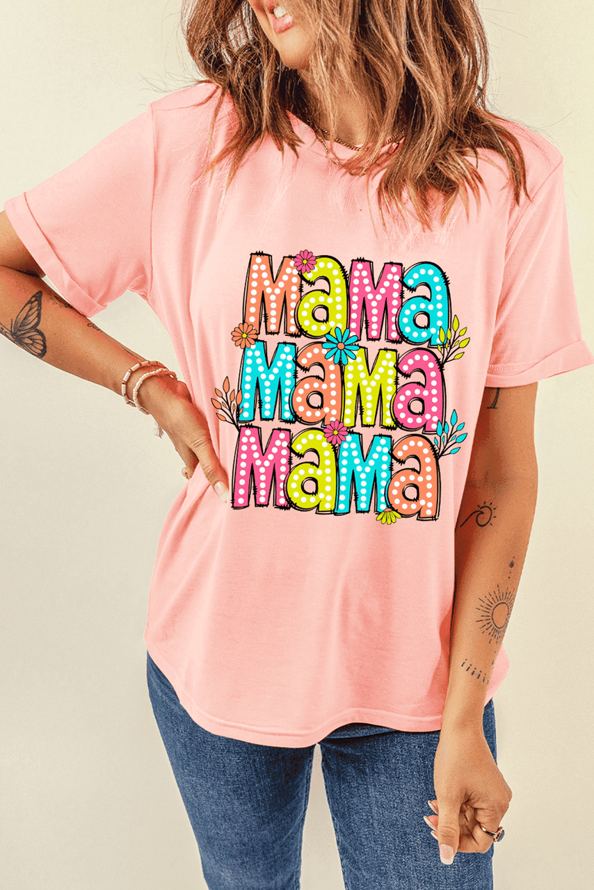 Pink Colorful MaMa Letter Graphic T Shirt Pink Colorful MaMa Letter Graphic T Shirt