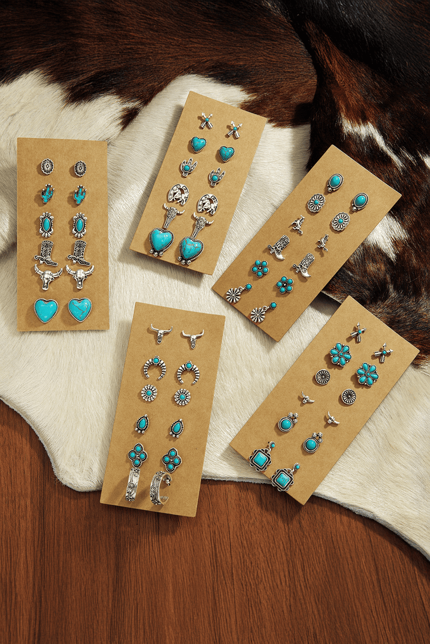 Turquoise Vintage Turquoise Western Pattern Stud Earrings