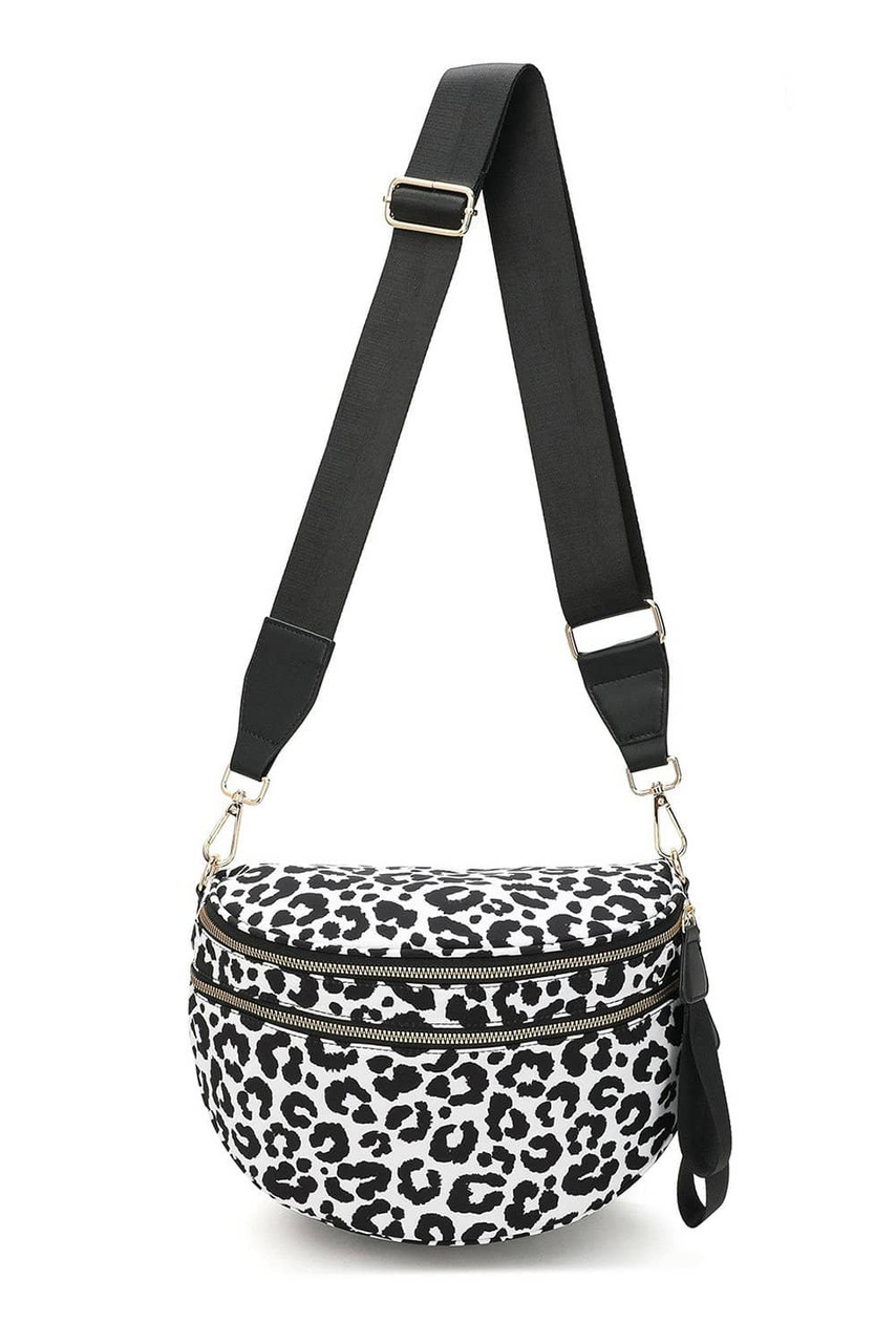 White Checkered Print Wide Strap Large Crossbody Bag