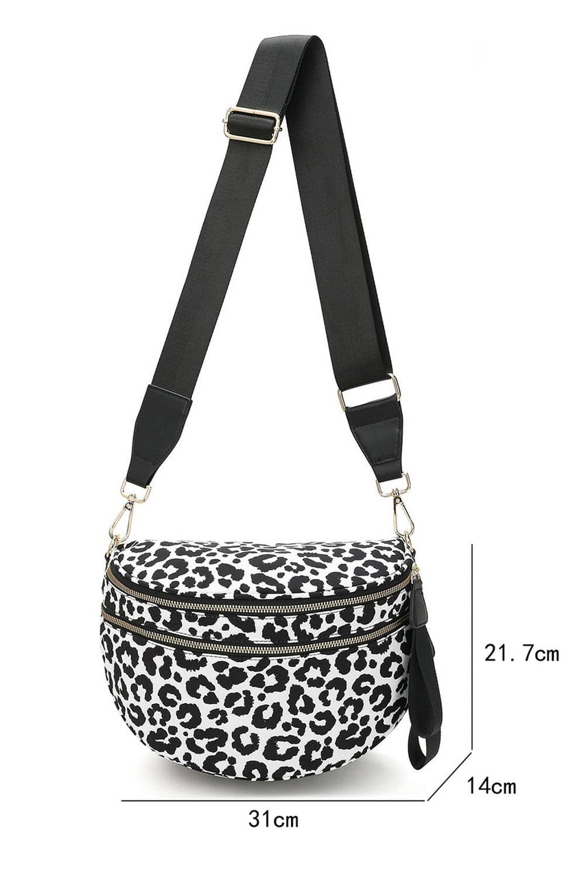 White Checkered Print Wide Strap Large Crossbody Bag