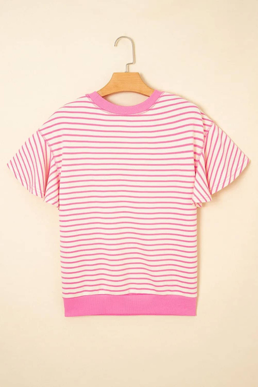 Sachet Pink Sequined American Flag Bow Patched Striped Ruffled Sleeve Blouse Sachet Pink Sequined American Flag Bow Patched Striped Ruffled Sleeve Blouse