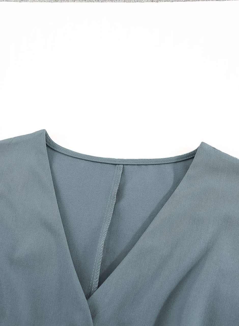 Blue Dolman Button Belted V Neck Wide Leg Pocketed Jumpsuit