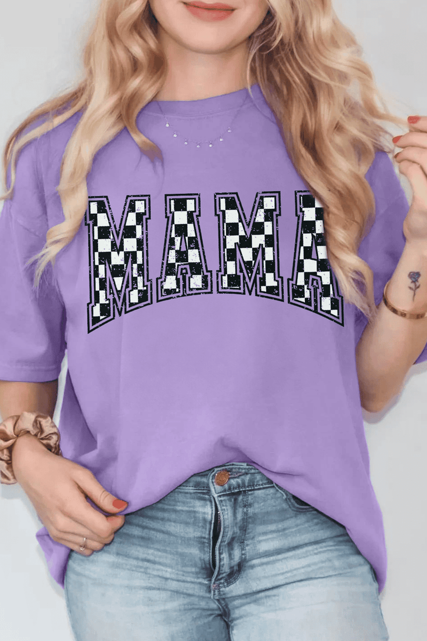 Wisteria Checkerboard MAMA Graphic Crewneck Tee