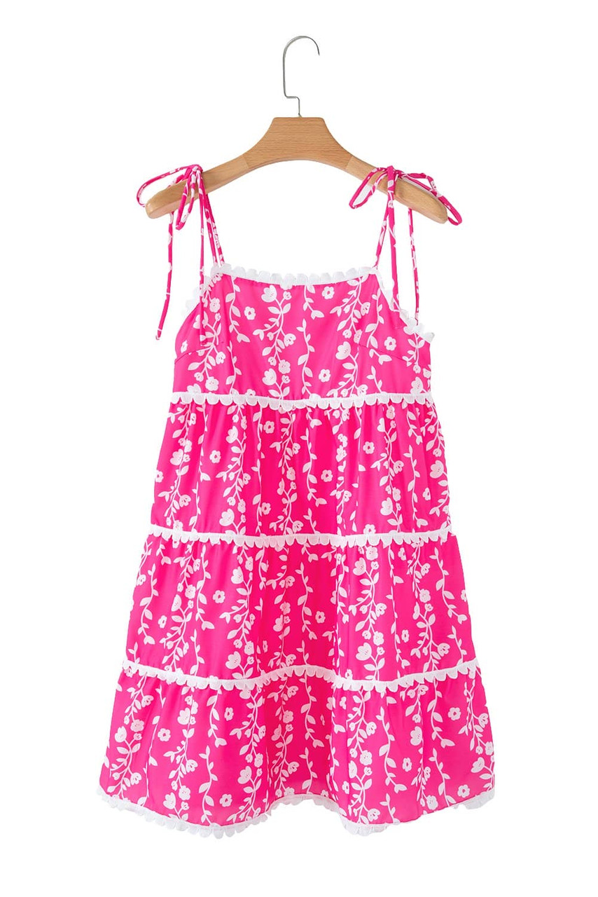 Pink Floral Print Ric Rac Patched Sleeveless Mini Dress