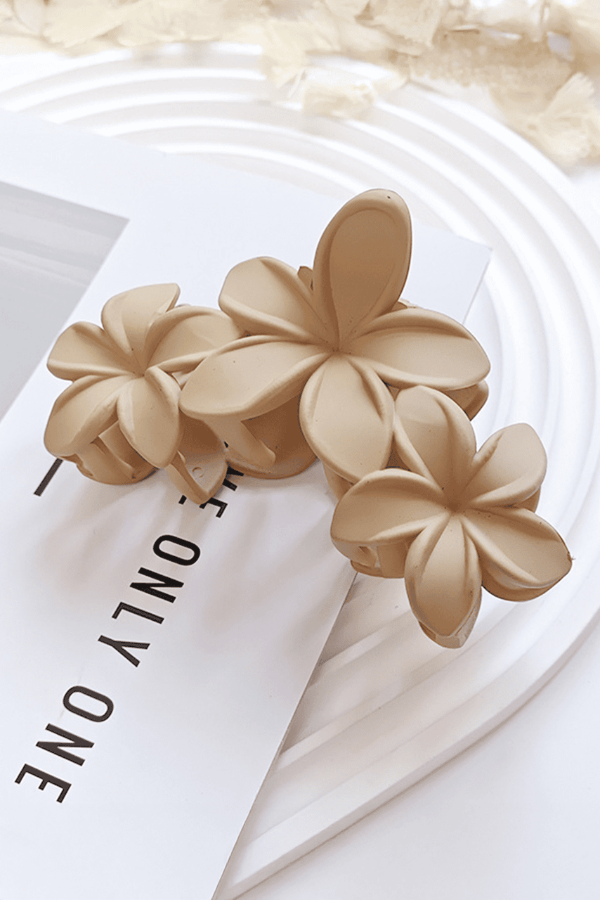 Beige 3D Flower Plastic Resin Hair Claw (Slight Color Variations)