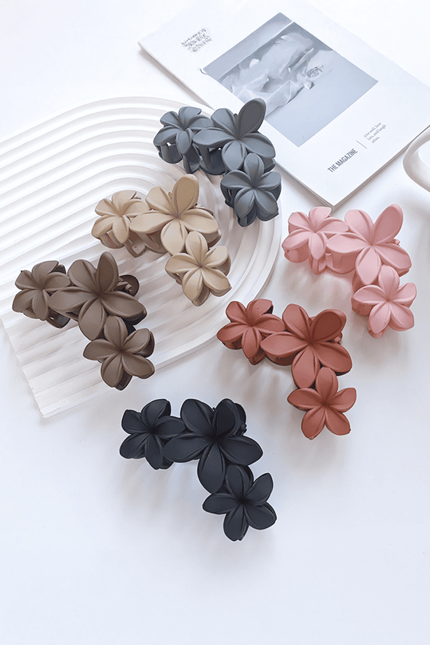 Beige 3D Flower Plastic Resin Hair Claw (Slight Color Variations)